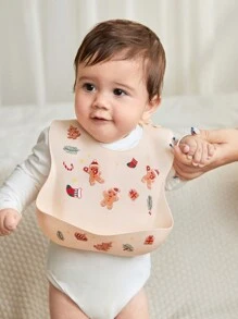 Cozy Pixies 1 件圣诞姜饼硅胶婴儿围兜，防水防污，适合婴儿进餐