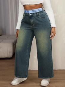 SHEIN SXY Plus Size Women Loose Fit Pocketed Wide Leg Casual Jeans