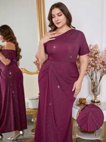Modelyn Glittery Bodycon Fishtail Dress Formal Plus Size Party Gown For Women, Party Fitted Cocktail & Party Dresses, For Evening Party/Wedding Guest/Anniversary - Red Violet - View 1