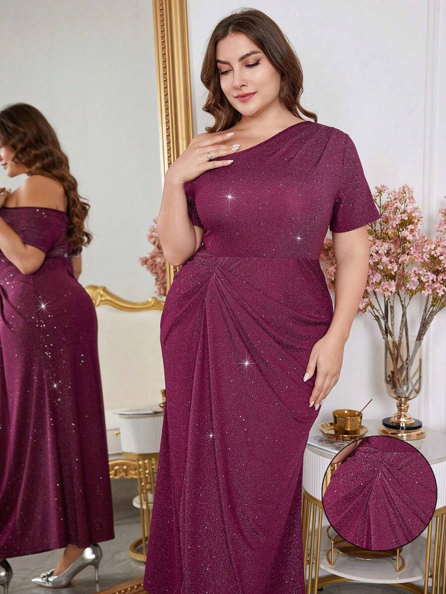 Modelyn Glittery Bodycon Fishtail Dress Formal Plus Size Party Gown For Women, Party Fitted Cocktail & Party Dresses, For Evening Party/Wedding Guest/Anniversary - Red Violet - View 1