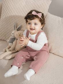 SHEIN Infant Girl 2pcs Set: Suspender Pants And Matching Top - Pink - View 4