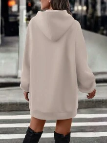 EMERY ROSE Casual Letter Print Hooded Long Sweatshirt, Autumn/Winter,Long Sleeve Tops Graduation,Back To School Outfits,Graduation,Teacher Outfits For Women,Back To School Pullover Fall Outfit - Coffee Brown - View 2