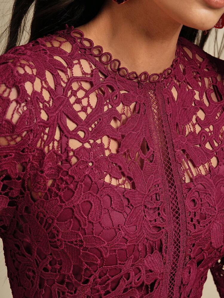 Elegant Floral Lace Long Sleeve Dress In Pure White For New Year Holiday Party Clothes