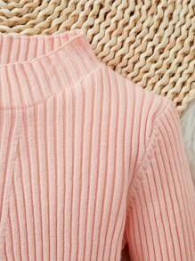 Pull en tricot côtelé en velours doux et chaud rose tendre de style casual pour préados, design polyvalent pour l'automne et l'hiver - Rose bonbon - Voir 4