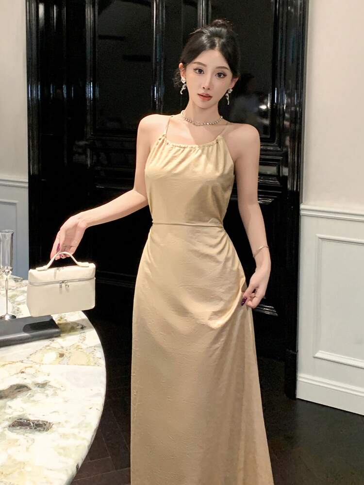 Women's Long Halter Backless Formal Gown, Birthday ,New Year Eve Prom Dress