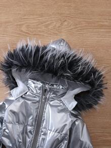 Young Girl's Plush Hooded Silver Fleece Jumpsuit, Warm & Cool Y2K Fashion Casual Outdoor Coverall, New Winter Collection