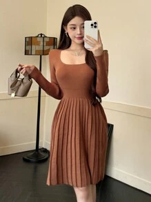 DAZY Váy len dệt kim dài tay cho nữ, Quần áo thu/đông, mùa thu cho nữ - màu nâu - Xem 6