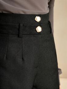 Anewsta French Elegant Style High Waist Wide Leg Casual Shorts For Women - Black - View 2