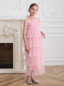 SHEIN Summer Elegant Flower Girl Birthday Party,Masquerade,Prom,Wedding - Pink - View 5