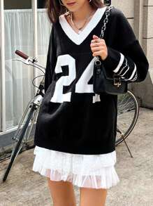 INAWLY 超大 Y2K 风格复古大图案套头衫，秋冬季年轻女性的时尚单品