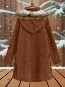 Calvaya Chaqueta informal de manga larga con capucha de peluche, de unicolor y holgada para mujer de talla grande, de otoño