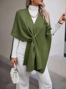 SHEIN LUNE Áo cánh dơi trơn cho nữ, mặc hàng ngày - xanh quân đội - Xem 6