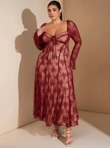 SHEIN BAE 大码女式蕾丝边荷叶边派对夜店连衣裙，甜美性感，适合约会之夜、派对、圣诞节等场合。