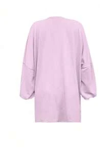 INAWLY Áo sweatshirt nữ dáng rộng, màu trơn, vai rớt, thích hợp cho lễ tốt nghiệp, giáo viên, tựu trường, mùa thu. - Màu tím hoa cà - Xem 2