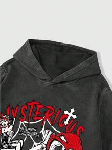 ROMWE MEN Goth Sudadera con capucha de manga larga con estampado de calavera y letras para hombres