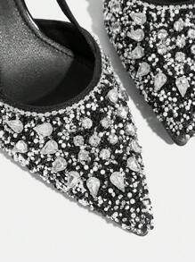 CUCCOO TILAWA Women's High Heel Pointy Toe Crystal Embellished Slingback Sandals Black Spring Shoes Spring Break Easter Prom Heels - Black - View 5