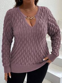 Áo len dáng ôm, màu trơn, khoét lỗ, cỡ lớn, thích hợp cho mùa thu/đông, áo len chui đầu mùa thu. - Màu tím hoa cà - Xem 3