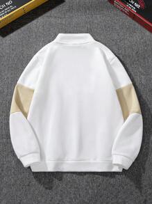 Aesthetic Post Men's Autumn Letter Graphic Long Sleeve Zip-Up Half Placket Casual Quarter Zip Sweatshirt - Multicolor - View 2