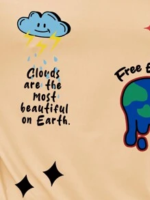 Manfinity Homme Setelan Kasual Pria Ukuran Besar 2 Potong: Kaos Lengan Pendek Leher Bulat dengan Motif Slogan dan Celana Pendek - Aprikot - View 4