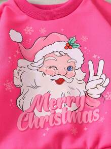 SHEIN Pull à col rond, épaules dénudées, avec nœud de Père Noël, rose fuchsia, style Y2K mignon et amusant, adapté aux fêtes de Noël et aux réunions familiales - Rose vif - Voir 5