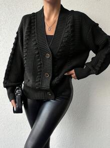 SHEIN Women's Solid Color Dropped Shoulder Long Sleeve Loose Cardigan, Casual For Autumn/Winter - Hitam - View 4