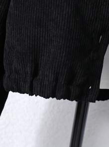 SHEIN 青少年女孩休闲纯色落肩宽松单排扣连帽衫和束腿灯芯绒裤套装，秋冬 - 黑色 - 查看 7