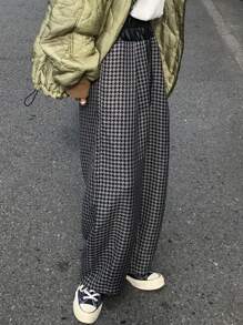 FRIFUL 女款PU拼布格子宽松七分裤秋冬 - 灰色 - 查看 5