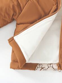 Baby Girl Winter White Brown Jacket,Cute Bear Embroidery 3D Ear Hooded Thick Coat - Brown - View 8