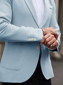 Calvornis Men's Solid Color Lapel Neck Single Breasted Long Sleeve Suit Jacket For Business Travel, Autumn - Baby Blue - View 7
