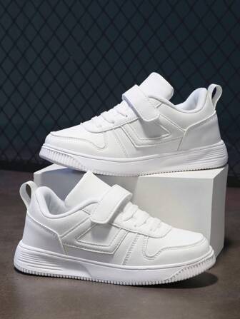 儿童低帮纯色帆布鞋，时尚百搭可调节钩环易穿校园学生运动鞋，秋冬