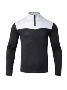 Manfinity Sport Corelite Áo khoác thể thao nam tay dài cổ đứng phối màu kiểu bạn trai, khóa kéo nửa bên, áo khoác thể thao - Nhiều màu - Xem 3