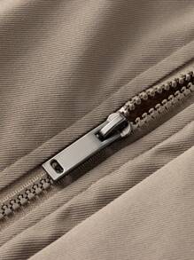 Manfinity Homme 男士纯色前拉链长袖口袋设计休闲连帽夹克，外出连帽夹克，适合送给朋友、丈夫、男朋友的礼物 - 灰色 - 查看 5