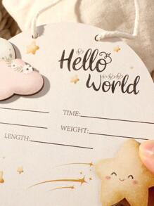 新生儿出生公告木制云牌，新生儿摄影道具，婴儿纪念礼物 - 彩色 - 查看 7