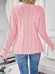 Women's Front Button Long Sleeve Casual Blouse, Everyday Wear - Pink - View 2