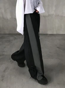 FRIFUL Women Casual Contrast Color Drawstring Waist Loose Pants, Suitable For All Seasons