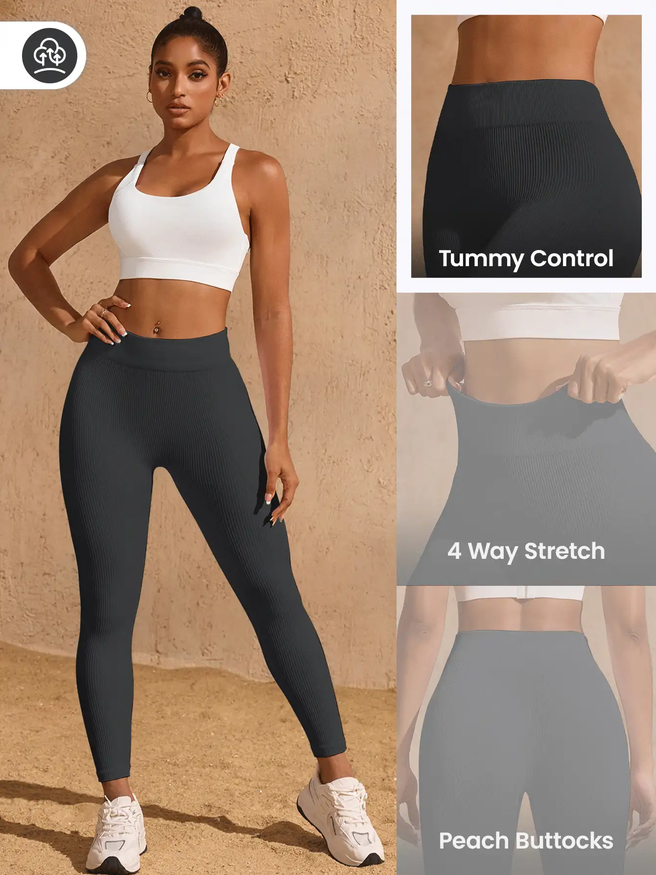 Easithlete 男士纯色高腰简约无缝弹力运动紧身裤 - 深灰色 - 查看 8