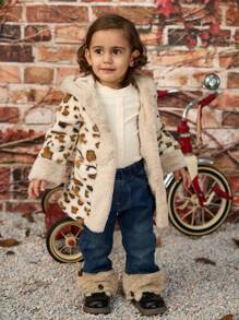 Baby Girls' Leopard Pattern Fleece Splice Hooded Coat - Multicolor - View 5