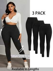 SHEIN PETITE CURVE Frauen Große Größen Lässig Sport Slim Leggings 3 Pack, Damen Unterteil, Damen Hosen, Kurvige Hosen