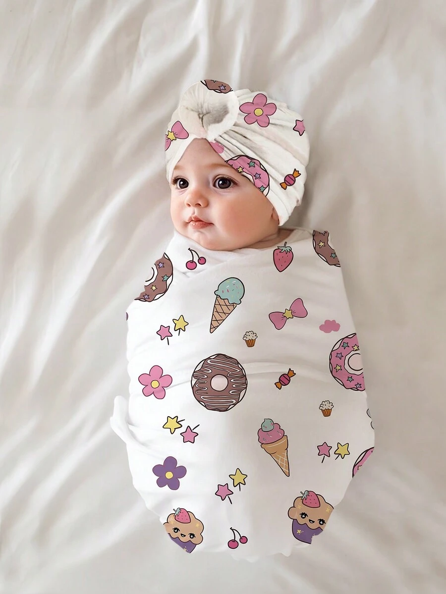 Newborn Baby Cute Donut & Ice Cream Print Photography Outfit Set SHEIN UK