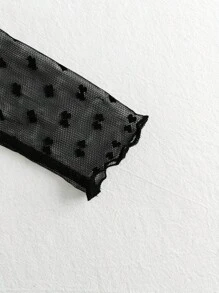 SHEIN 1 件装女婴公主宫廷风格心形网纱长袖立领连衣裙，优雅适合圣诞节、生日 - 黑色 - 查看 3