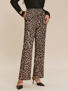 Chiquease 女式豹纹简约风格休闲长裤 - 棕色 - 查看 6