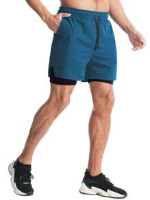Manfinity Fitness Boyfriend Style Men's Contrast Color Patchwork Drawstring Waist Sports Shorts