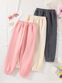SHEIN Set de 3 piezas Leggings para niña (de 4 a 7 años) con estampado de arcoíris, en rosa, albaricoque y gris, con forro térmico, pantalones casuales cómodos, esenciales para otoño/invierno - Multicolor - Ver 2