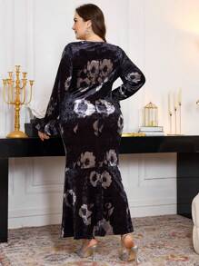 Modelyn Váy Maxi in nhung ngẫu nhiên thanh lịch dành cho quý cô, trang phục mùa đông cho phụ nữ - màu đen - Xem 2