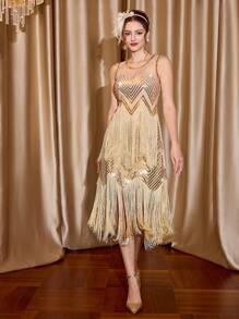 Vintamour Váy cocktail dự tiệc thanh lịch cổ điển, váy vàng không tay tua rua sequin bó sát, phù hợp với mọi mùa Lễ Tạ ơn cho phụ nữ, trang phục dự tiệc Giáng sinh, váy đêm giao thừa, ngày lễ tình nhân, trang phục ngày lễ tình nhân, váy cho phụ nữ, trang phục rave thanh lịch, lễ hội - Vàng - Xem 5