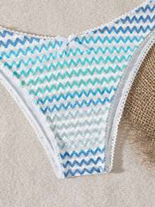 SHEIN Swim Women Holiday Beach Gradient Wave Spaghetti Strap Bikini Set, Sweet & Cute For Summer Beach - Multicolor - View 4