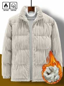 Manfinity Homme Abrigo con cremallera acolchado de pana oversize para hombres