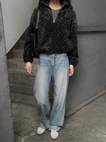 DAZY Casual Leopard Print Fleece Sweatshirt, Fall/Winter,Long Sleeve Tops,Fleece Lined