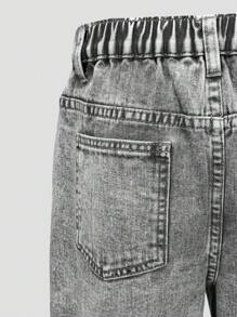 SHEIN Tween Girl Light Washed Casual Straight Leg Denim Jeans, Simple And Versatile - Dark Grey - View 4