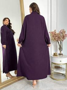 Modelyn 大码女式纯色花卉装饰长袖优雅衬衫裙，春夏，超长连衣裙，适合日常休闲/度假/节日/晚会/婚礼宾客长晚礼服